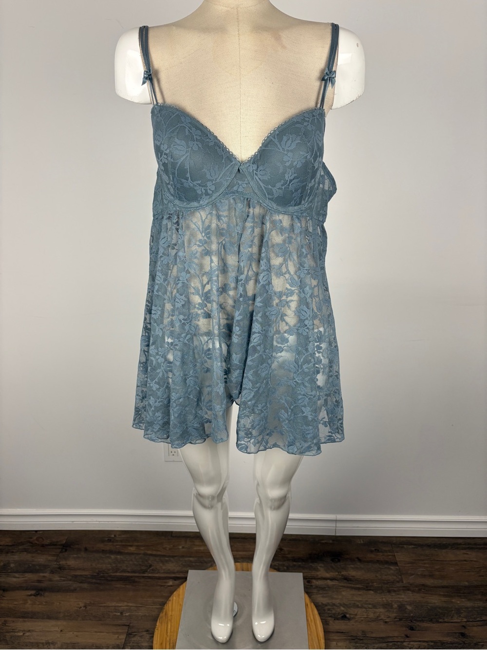 la Vie en Rose Mist Blue Lace Push-Up Babydoll Lingerie Chemise
